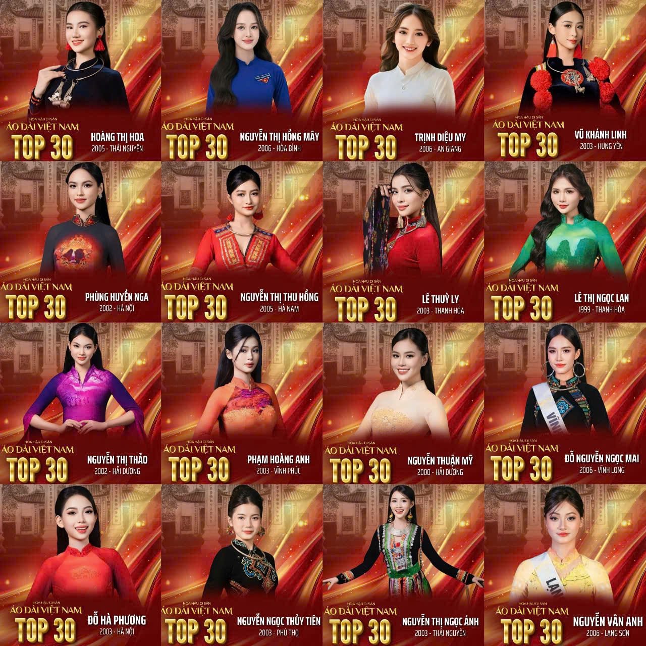 16 thí sinh tỏa sáng trong đêm chung kết Hoa hậu Di sản Áo dài Việt Nam 2024