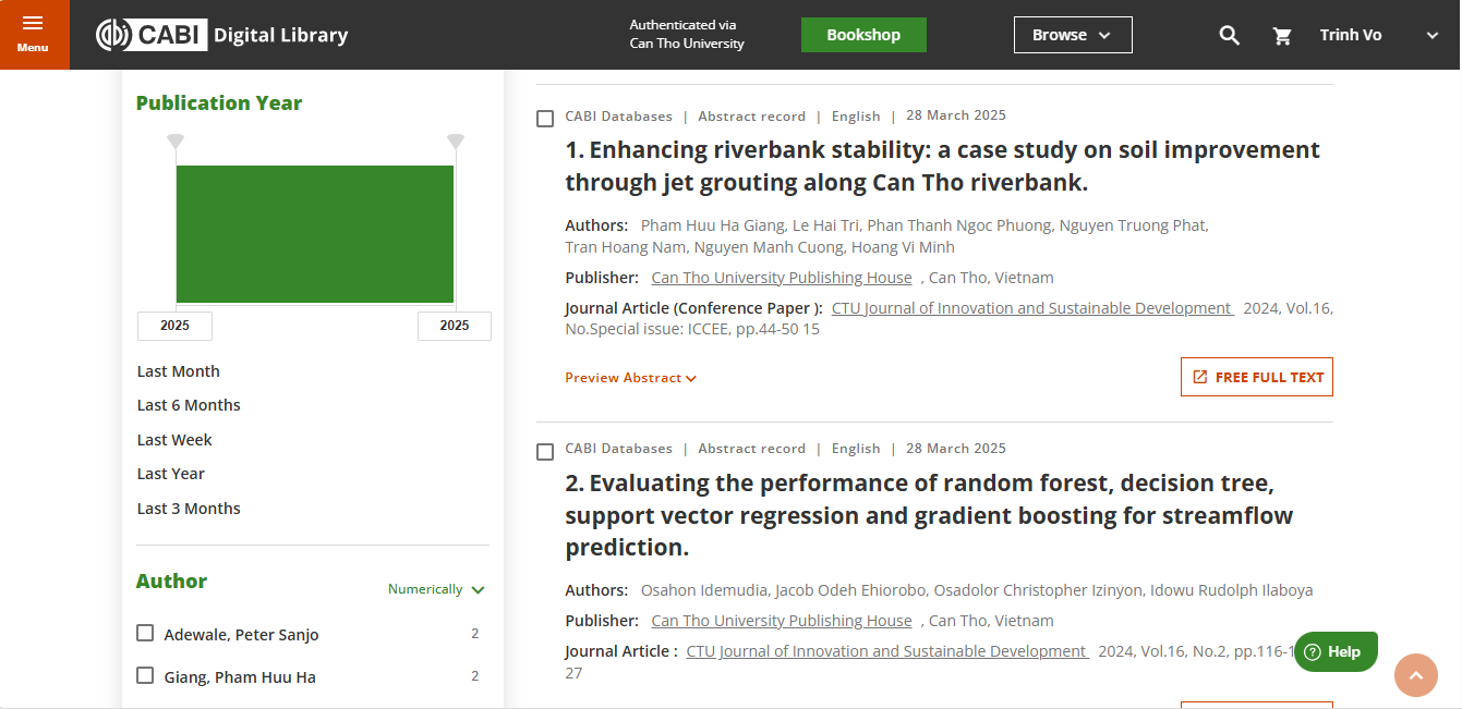 Tạp chí CTU Journal of Innovation and Sustainable Development được chấp nhận vào Cơ sở dữ liệu CABI